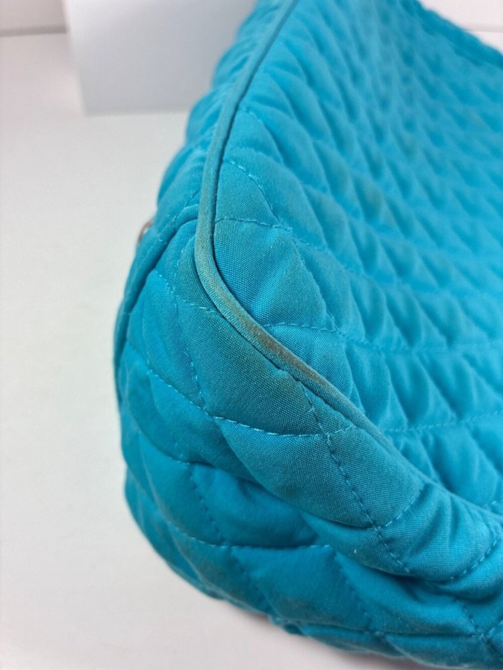 Vera Bradley Quilted Tote Turquoise Cotton Shoulder Bag Toggle Closure - Picture 9 of 10